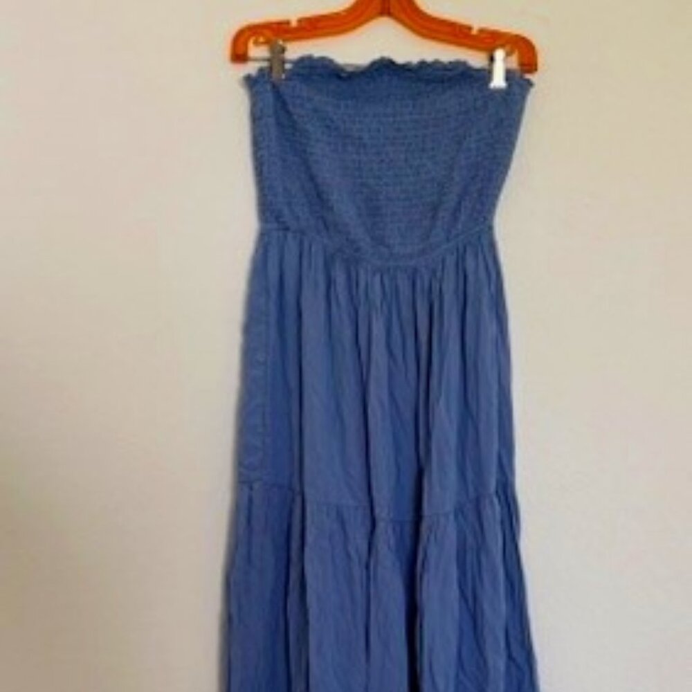 Blue Strapless Boho Dress